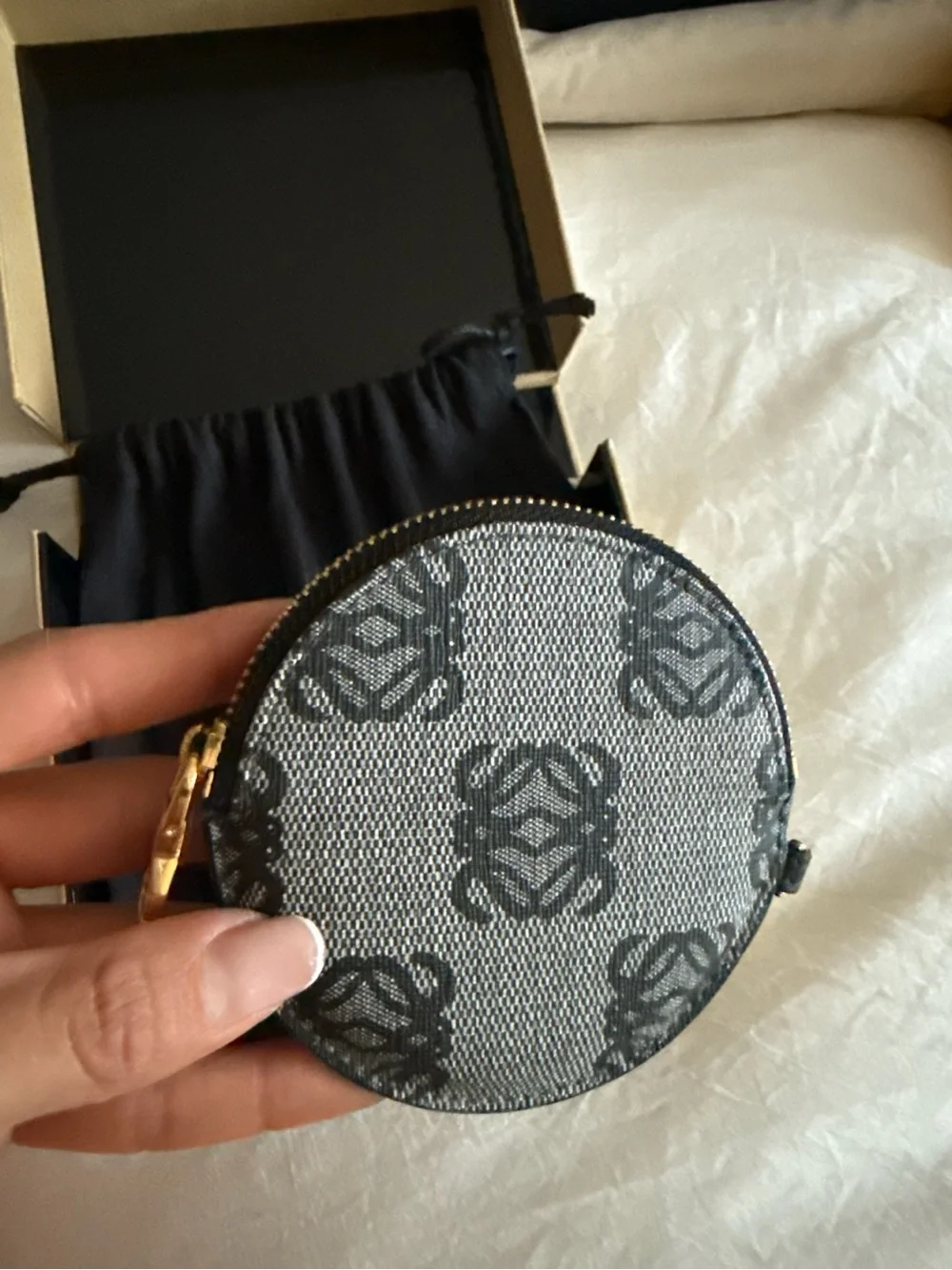 LOEWE Anagram Round Coin Purse Grey NWT Box